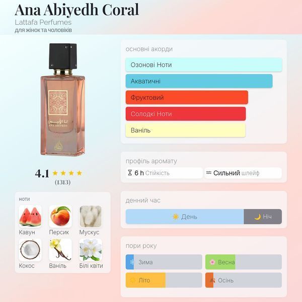 Lattafa Ana Abiyedh Coral 60 мл парфумована вода унісекс E342 фото