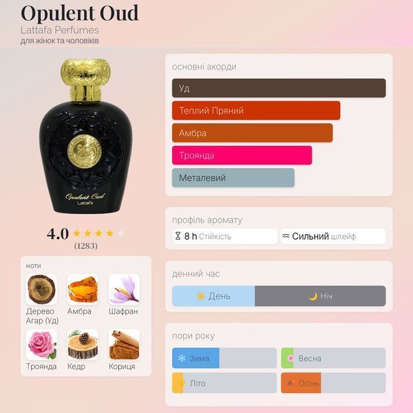 Lattafa Opulent Oud 100 мл парфумована вода унісекс E402 фото